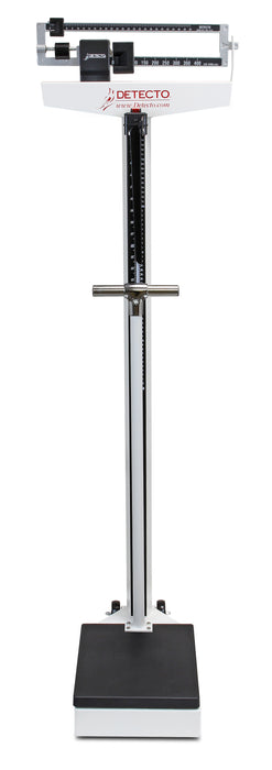 Detecto 448 Mechanical Eye-Level Physician's Scale, Weigh Beam, 450 lb X 4 oz, Height Rod, Wheels, Handpost