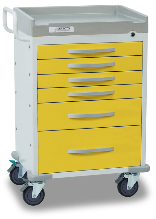 Detecto Rescue Series Isolation Medical Cart, 6 Yellow Drawers