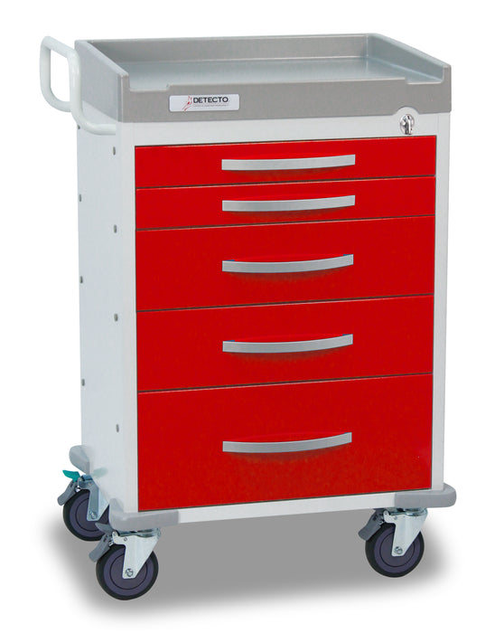 Detecto Rescue Series ER Medical Cart, 5 Red Drawers